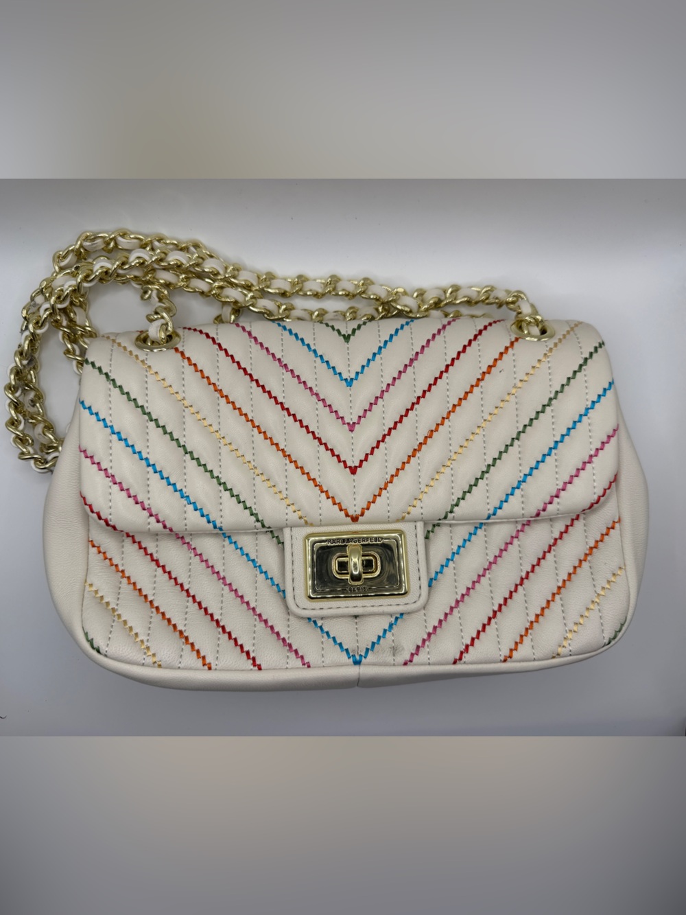 Karl Lagerfeld Agyness Shoulder Bag Rainbow Chevron Pattern